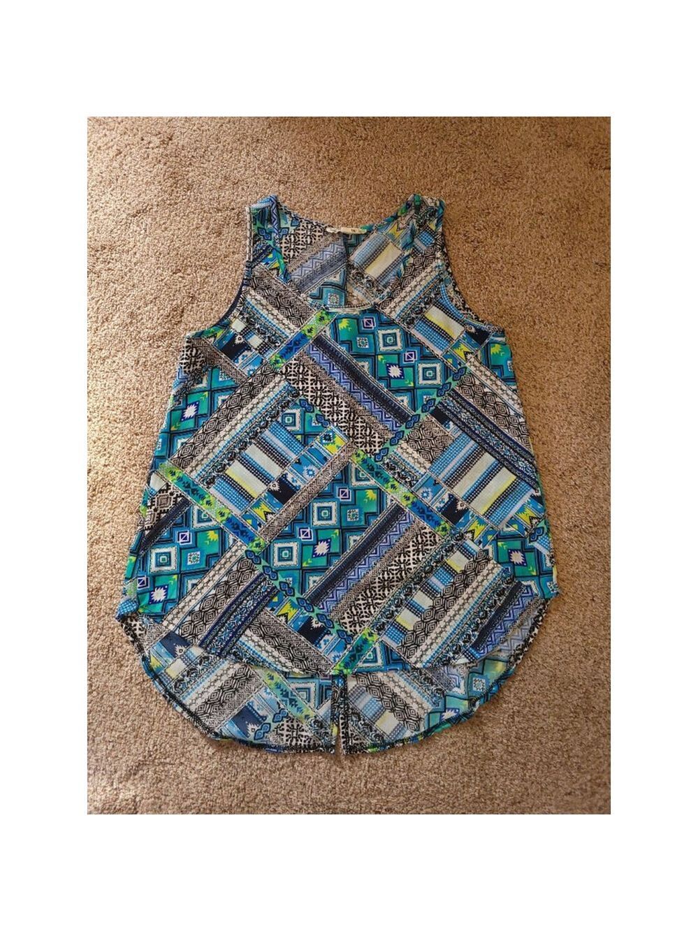 Pink Rose Blue Geometric Sleeveless Top Size M - Picture 3 of 9